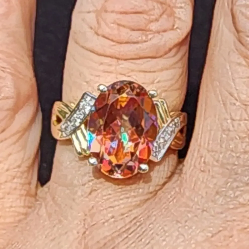 Vintage Fire Mystic Topaz Diamond 14k Yellow Gold Cocktail Ring 8 - Picture 9 of 9